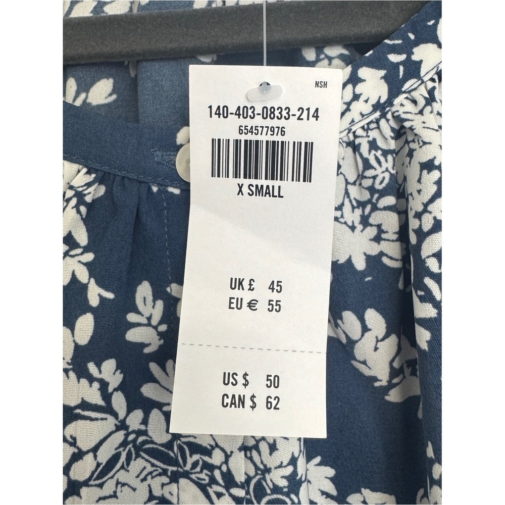 Abercrombie &‎ Fitch New XS Navy and White Floral Peasant Blouse Puff Sleeves - Picture 7 of 9